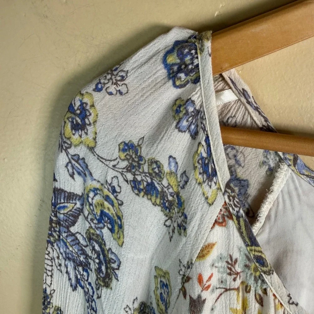 Free People Lucky Loosey Dress Womens Medium Ivory Floral Boho Peasant Cottage